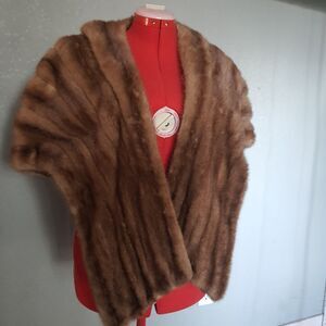 Vintage Mink Fur Stole 53" Wrap Shawl Satin Lined Cape Pockets Wirth Furs USA